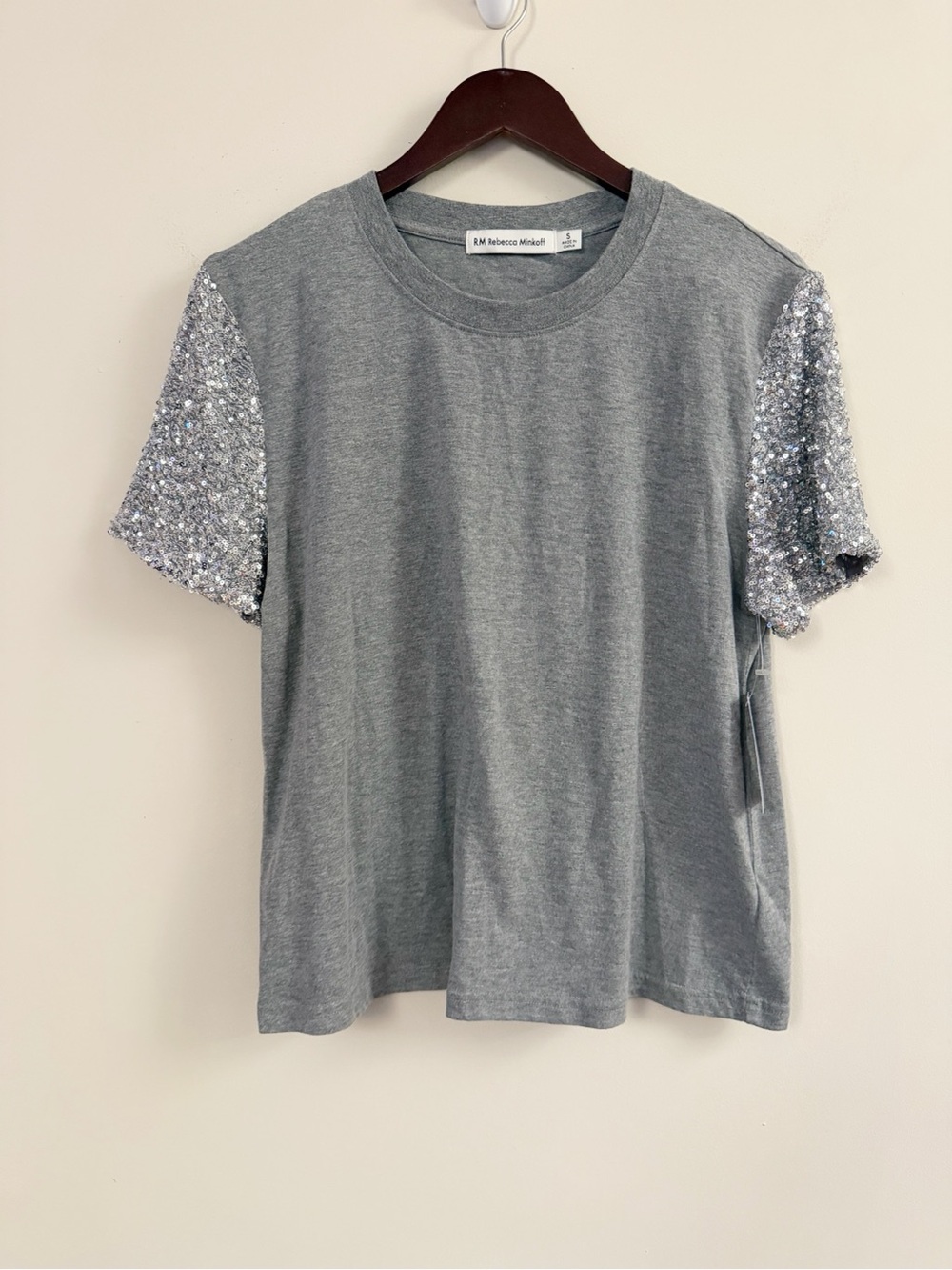 Rebecca Minkoff Gray Sequin Short Sleeve Tee Size Small NEW